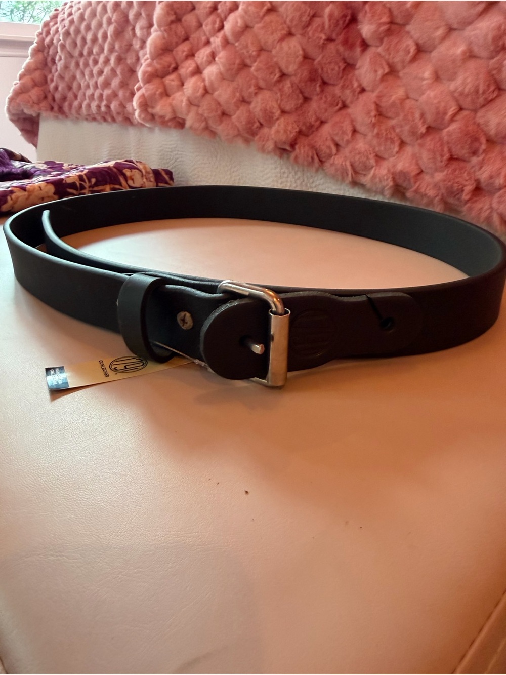 Black Leather Men's Belt with Polished Silver Buckle